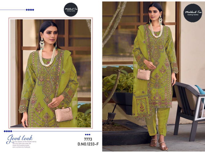 1233 E To H Mehboob Tex Embroidery Organza Pakistani Suits Wholesale Suppliers In India
